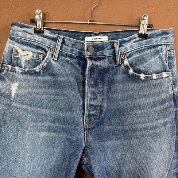 GRLFRND Helena High Rise Straight Leg Two Tone Distressed Jeans Size 28 Blue - Picture 2 of 10